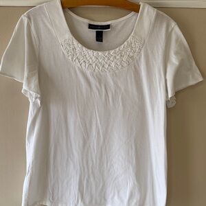 Karen Scott White Short-Sleeve Scoop Neck Tee with Embroidered Yoke